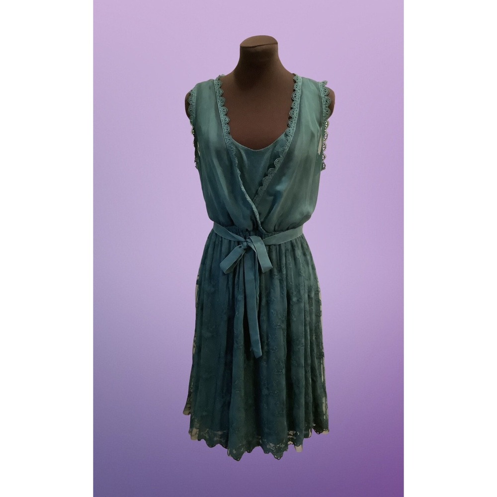 I.N. Studio Teal Green Lace Dress Romantic Boho Party Dress Sz 6